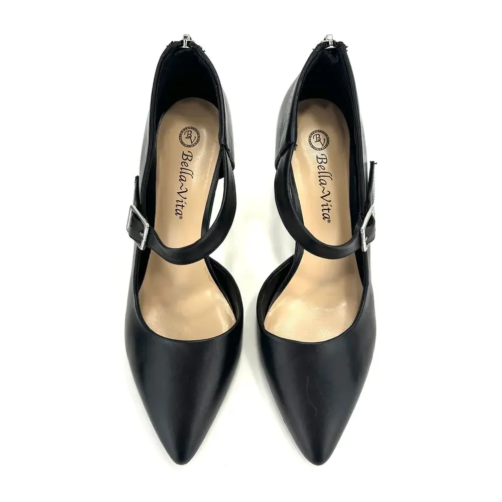Bella Vita D'Orsay Pump Size 7.5WW Black Leather Stiletto Heel Padded Adjustable